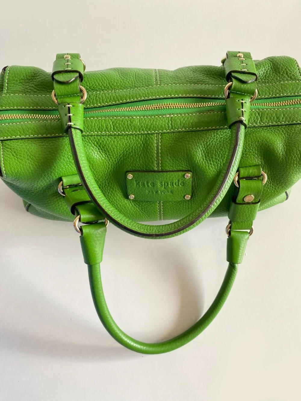 Kate Spade New York Green Leather Satchel Handbag Silver Hardware Y2K Vintage